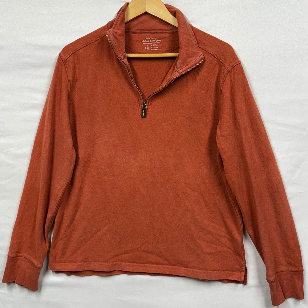 J. Crew Mens Authentic Jersey Quarter Zip Pullover Sweatshirt Medium‎ Orange